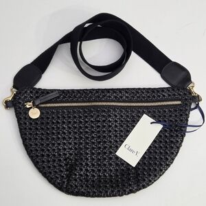 NEW CLARE V GRANDE FANNY BAG - BLACK RATTAN LEATHER